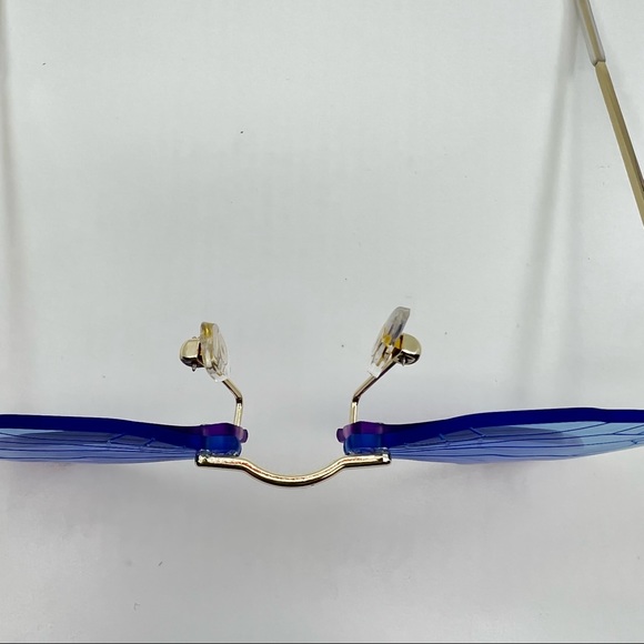 Blue Purple Butterfly Etched Wings Rimless Y2K Pastel Lenses Colored Glasses - Picture 14 of 15